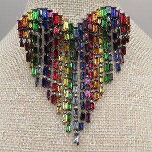 Heart Shaped Rainbow-Colored Baguette Rhinestone Brooch Pin